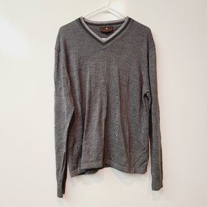 Toscano Gray V Neck Pullover Mens Sweater Merino Wool Blend Medium